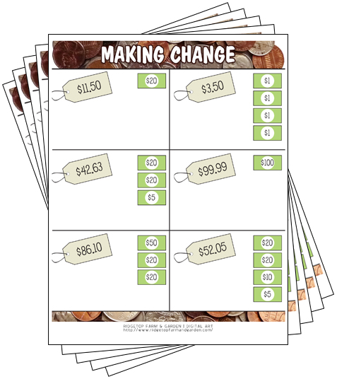 Ridgetop Farm & Garden | Learn to Count Money | Making Change | Printable