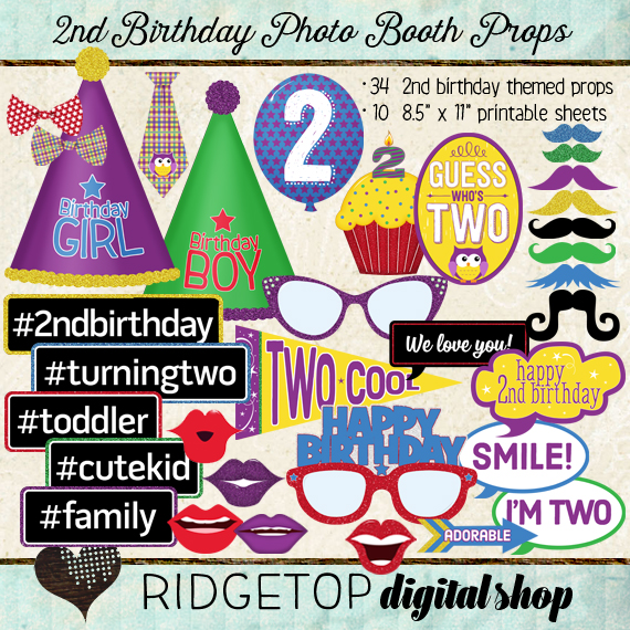 Ridgetop Digital Shop | Photo Booth Props | 2nd Birthday