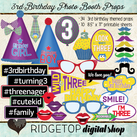 Ridgetop Digital Shop | Photo Booth Props | 3rd Birthday