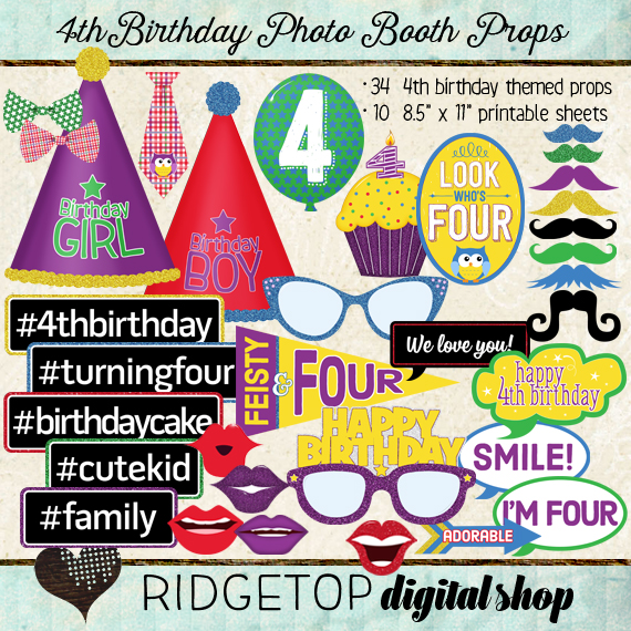 Ridgetop Digital Shop | Photo Booth Props | 4th Birthday 