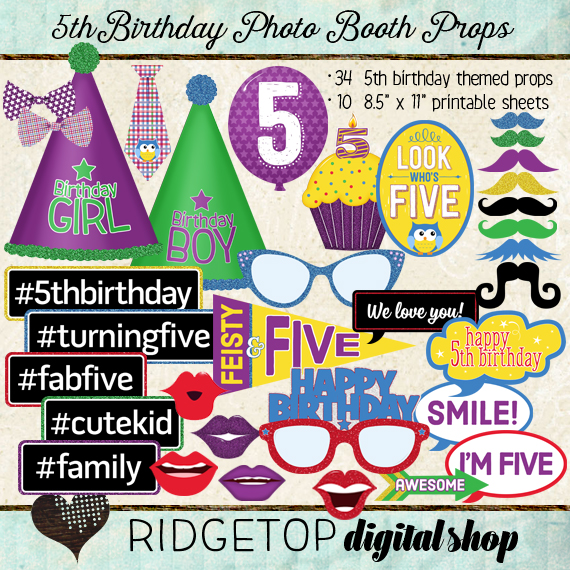 Ridgetop Digital Shop | Photo Booth Props | 5th Birthday