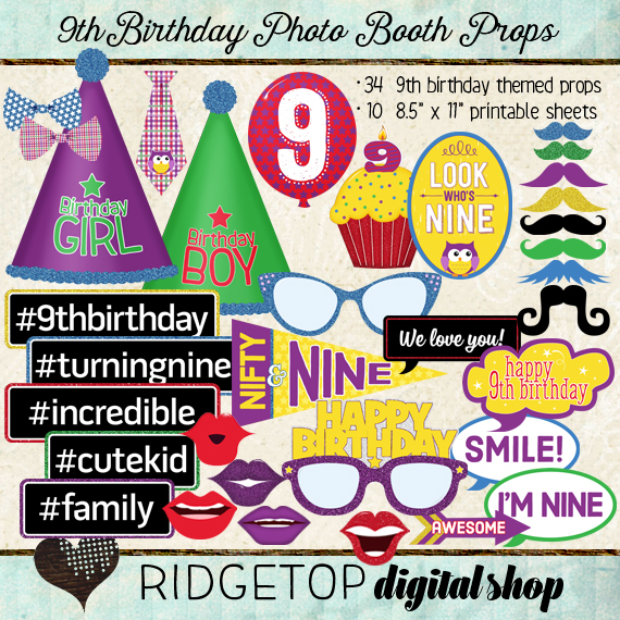 Ridgetop Digital Shop | Photo Booth Props | 9thBirthday