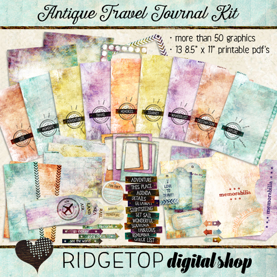 Ridgetop Digital Shop | Antique Travel Journal Kit