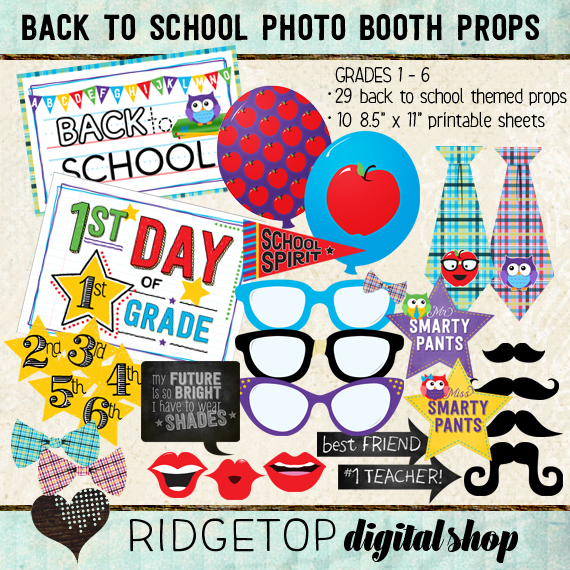 Ridgetop Digital Shop | Photo Booth Props | Back to School | 1st |2nd | 3rd | 4th | 5th | 6th | Grade