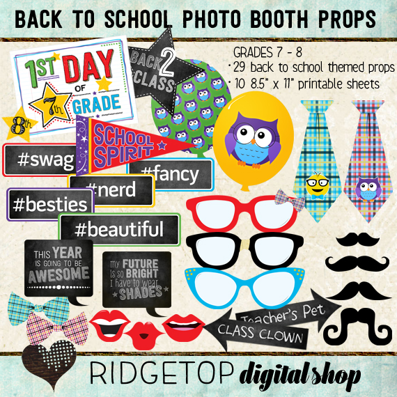 Ridgetop Digital Shop | Photo Booth Props | Back to School | 7th | 8th | Grade | Middle School