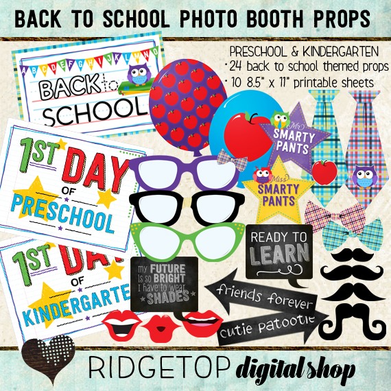 Ridgetop Digital Shop | Photo Booth Props | Back to School | Preschool | Kindergarten