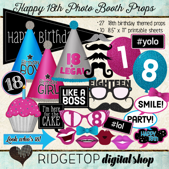 Ridgetop Digital Shop | Photo Booth Props | 18th Birthday 