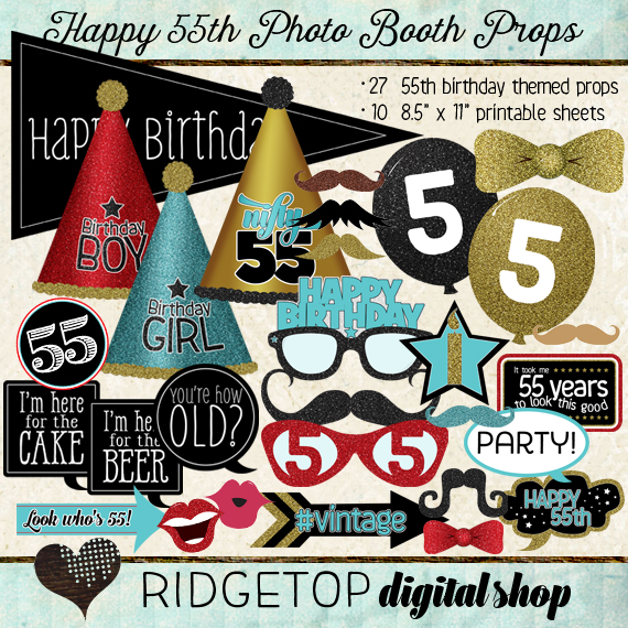 Ridgetop Digital Shop | Photo Booth Props | 55th Birthday