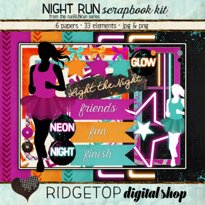 Ridgetop Digital Shop | Scrapbook Kit | Night Run | Jog | Walk |5k | Neon | Glow |Electric