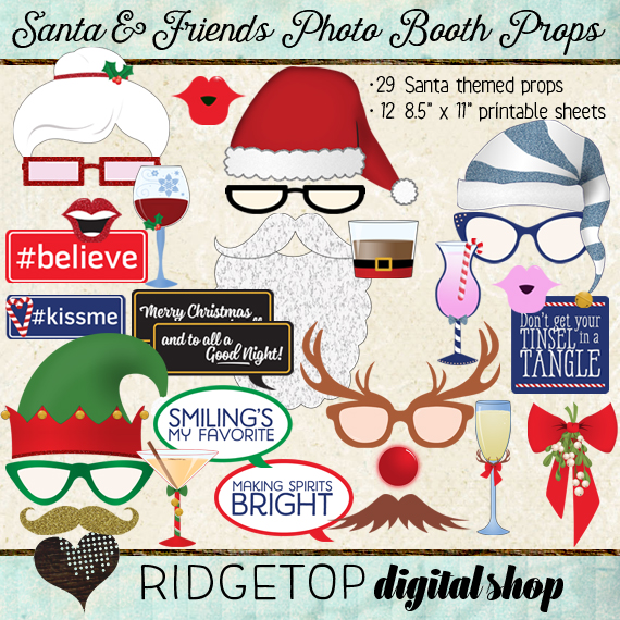 Ridgetop Digital Shop | Photo Booth Props | Christmas | Santa | Elf | Rudolph | Mrs Claus | Reindeer