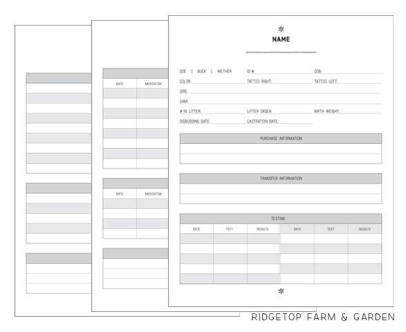 Ridgetop Farm and Garden | Homestead Record Keeping | Goat Records | Free Printable