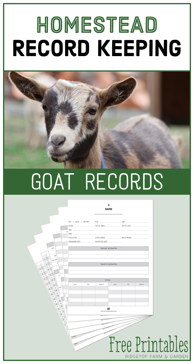 Ridgetop Farm and Garden | Homestead Record Keeping | Goat Records | Free Printable